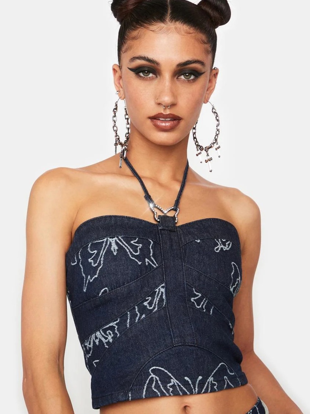 JADED LONDON Lucia Butterfly Corset Top Sz 2 Denim‎ Y2K - Picture 2 of 9